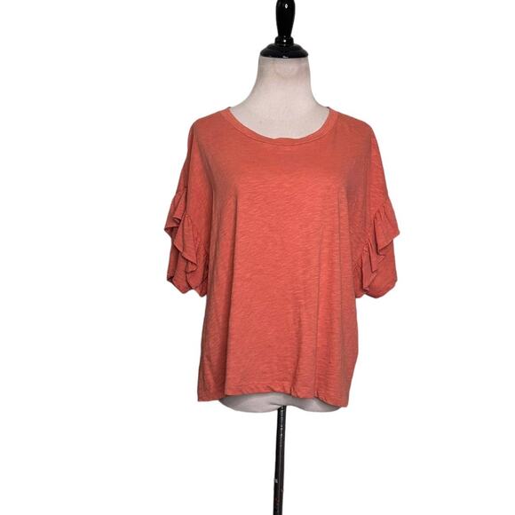 Monoprix Femme orange short ruffle sleeves top size 3 - XL - Picture 5 of 8